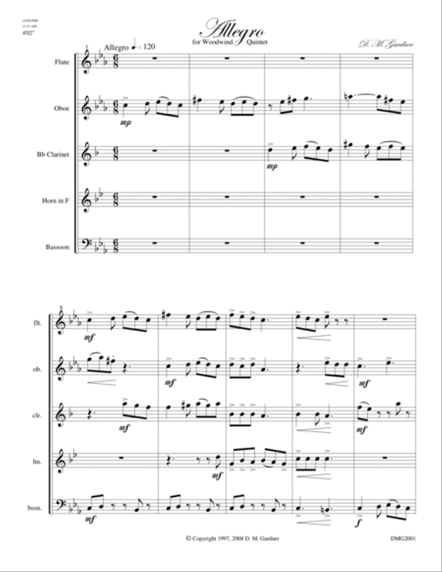 Allegro for Woodwind Quintet Woodwind Quintet scores gallery preview page 2