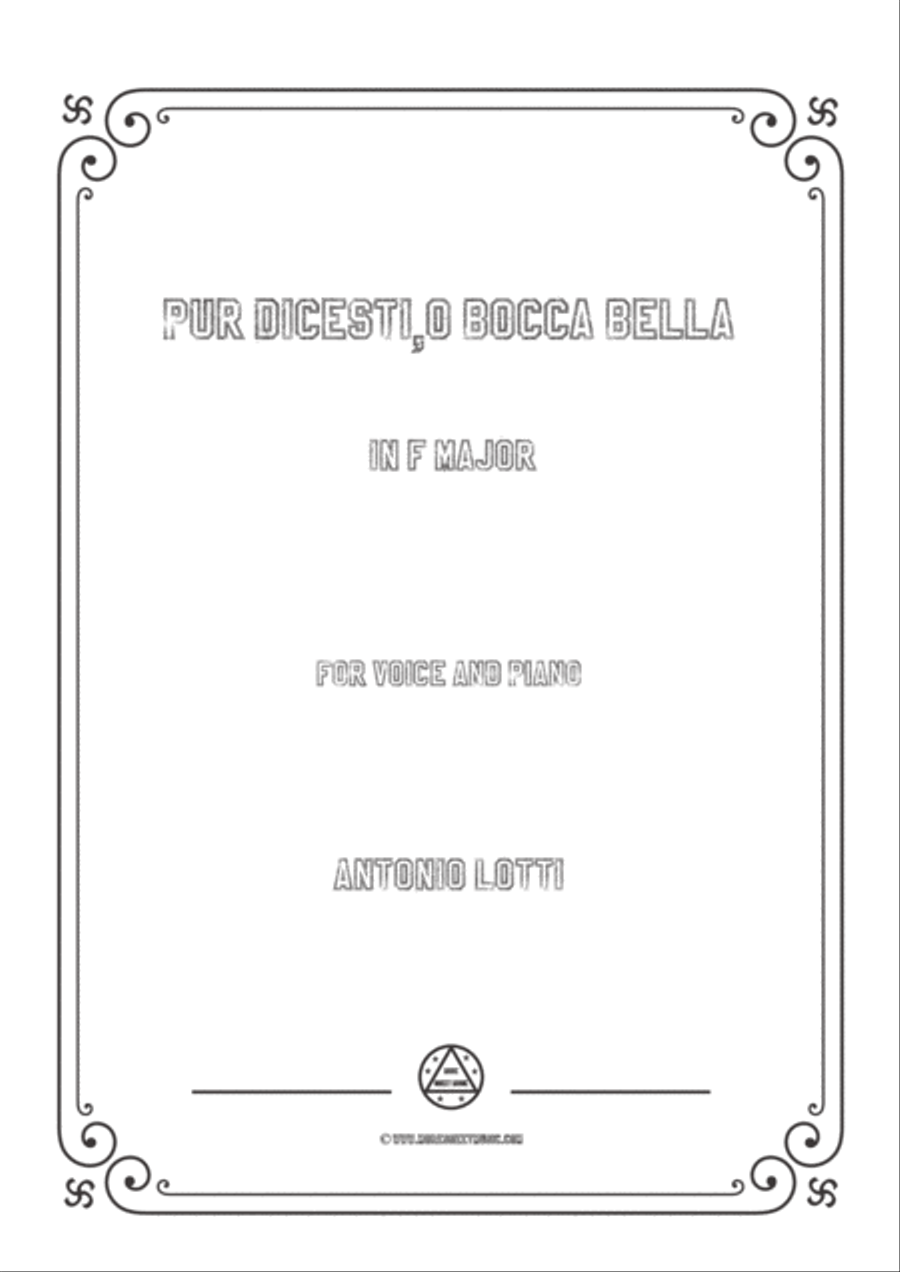 Lotti-Pur dicesti,o bocca bella in F Major,for Voice and Piano Voice Solo scores gallery preview page 1