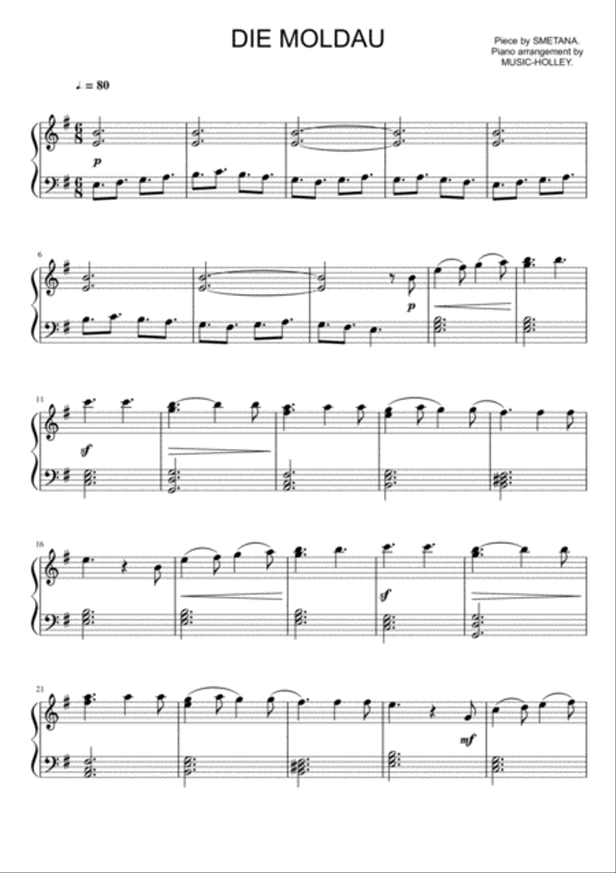 Smetana - Die Moldau (easy piano sheet) Flute scores gallery preview page 1