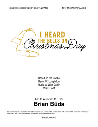 Book cover for I Heard the Bells on Christmas Day - Horn in F solo (opt. duet)