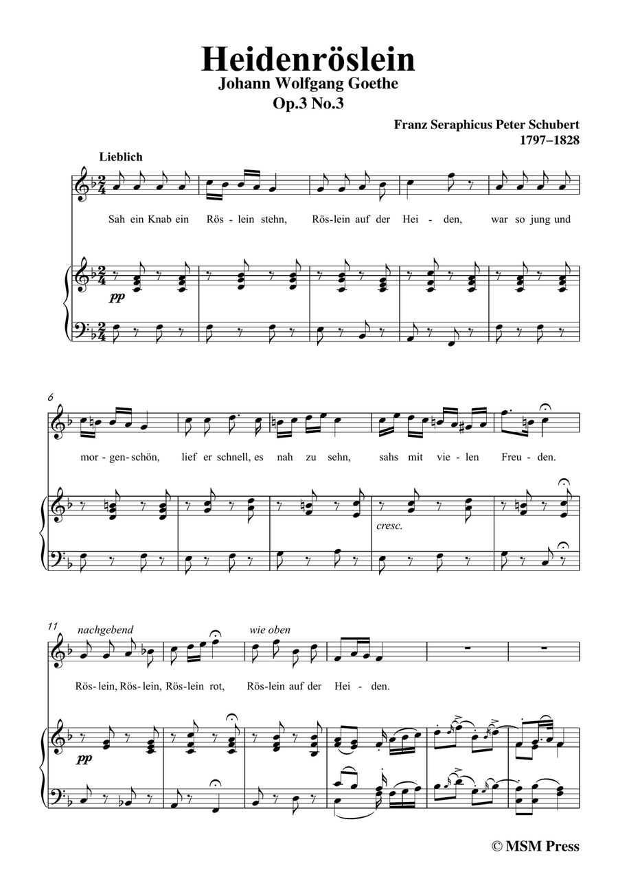 Schubert-Heidenröslein in F Major,for voice and piano Piano, Vocal scores gallery preview page 3