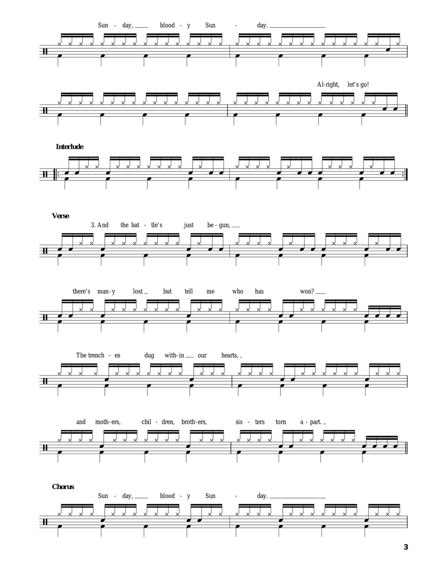 Sunday Bloody Sunday Drum Set scores gallery preview page 3