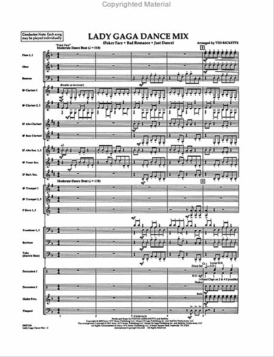 Lady Gaga Dance Mix Concert Band scores gallery preview page 2