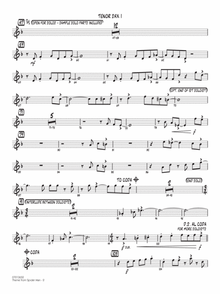 Theme from Spider Man (arr. Mike Tomaro) - Tenor Sax 1