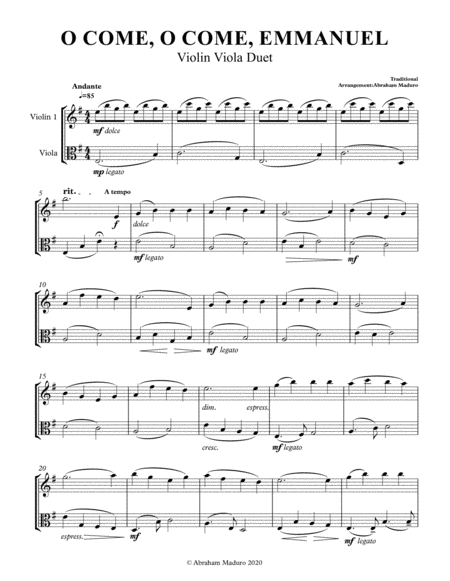 O Come, O Come, Emmanuel Violin Viola Duet-Score and Parts image number null
