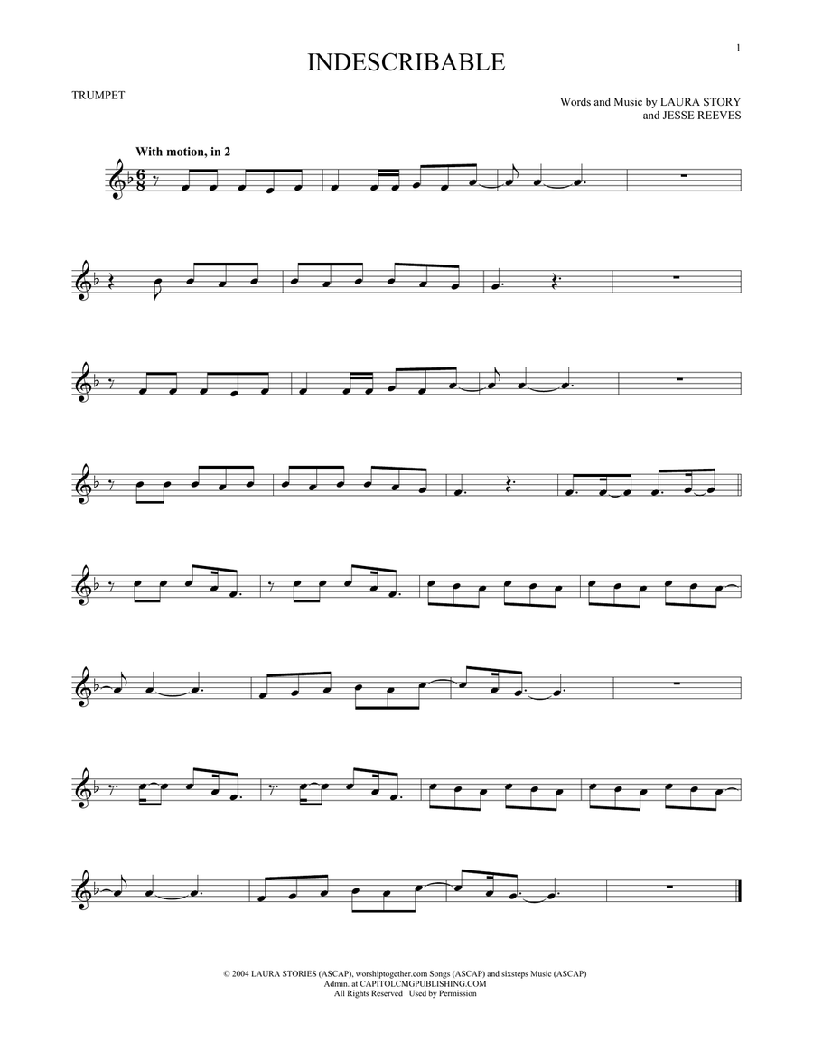 Indescribable Indescribable Trumpet Solo scores gallery preview page 1