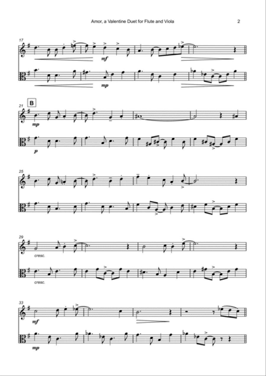 Amor, (Portuguese for Love), Flute and Viola Duet Flute scores gallery preview page 3