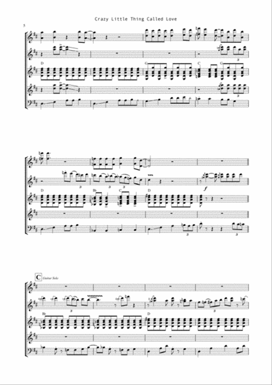 Crazy Little Thing Called Love Guitar Ensemble scores gallery preview page 6