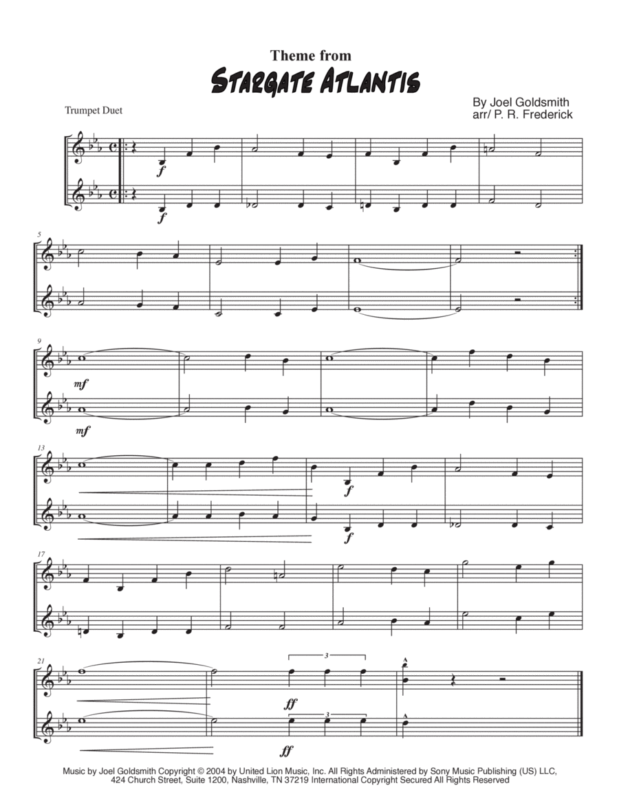 Stargate Atlantis Theme Trumpet Duet scores gallery preview page 1