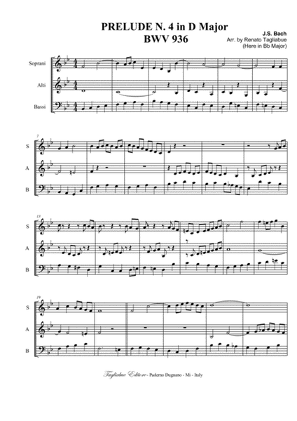 BACH J.S. - PRELUDE N. 4 in D Major - BWV 936 - Arr. for SAB Choir in vocalization image number null