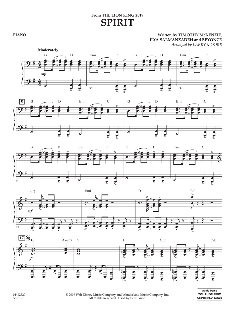 Spirit (from The Lion King 2019) (arr. Larry Moore) - Piano String Orchestra scores gallery preview page 1