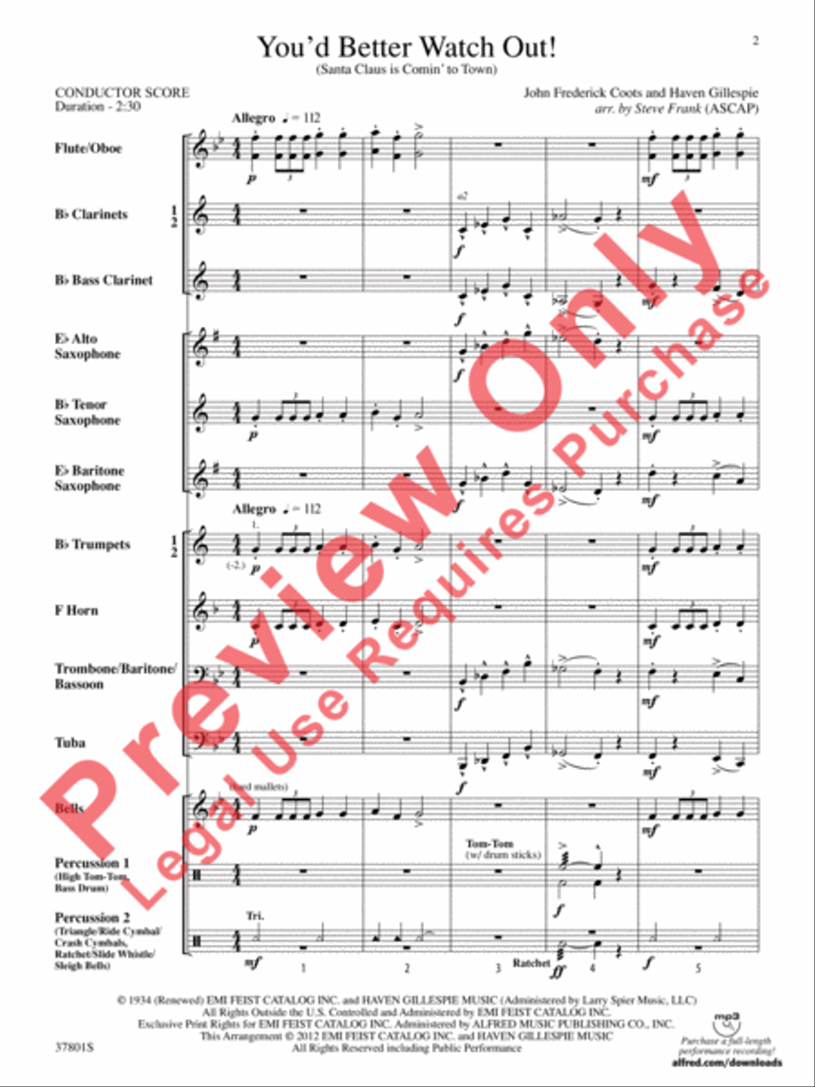 You'd Better Watch Out! Concert Band scores gallery preview page 3