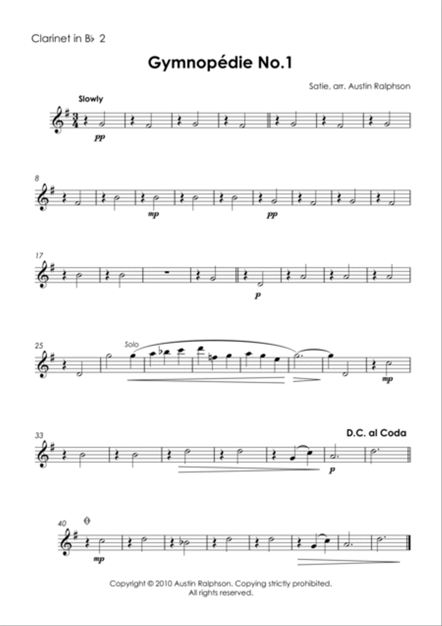 Gymnopedie No.1 - clarinet quintet Gymnopedie No.1 - clarinet quintet Clarinet Quintet scores gallery preview page 4