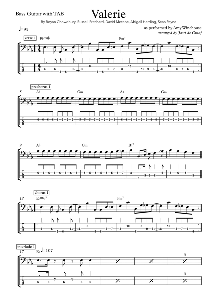 Valerie Guitar Tablature scores gallery preview page 1