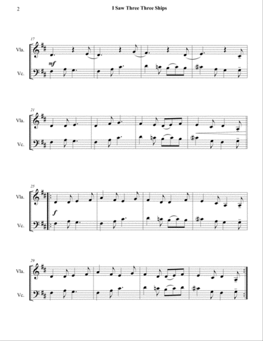 I Saw Three Ships - Viola and Cello Duet - Intermediate String Duet scores gallery preview page 2