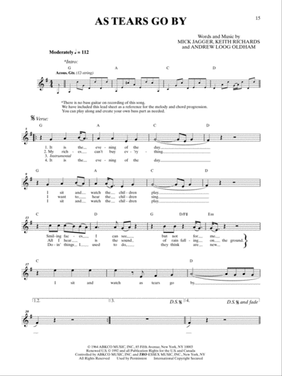 As Tears Go By Bass Guitar Tablature scores gallery preview page 1
