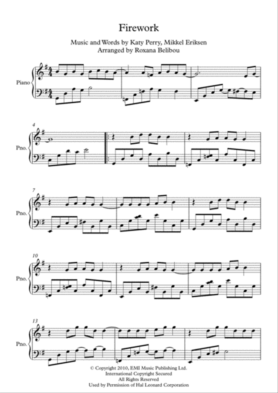 Firework Firework Piano Solo scores gallery preview page 1