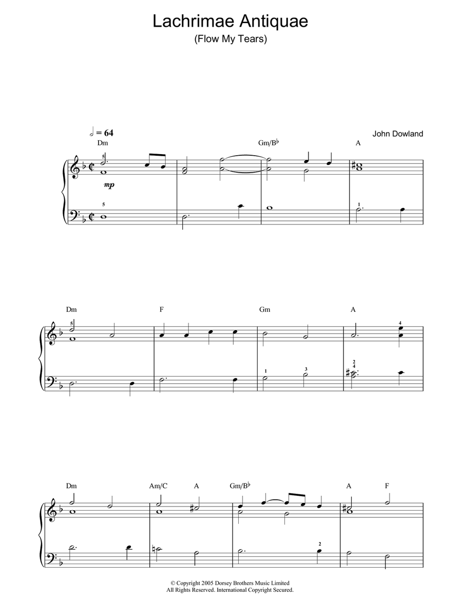 Lachrimae Antiquae (Flow My Tears) Easy Piano scores gallery preview page 1