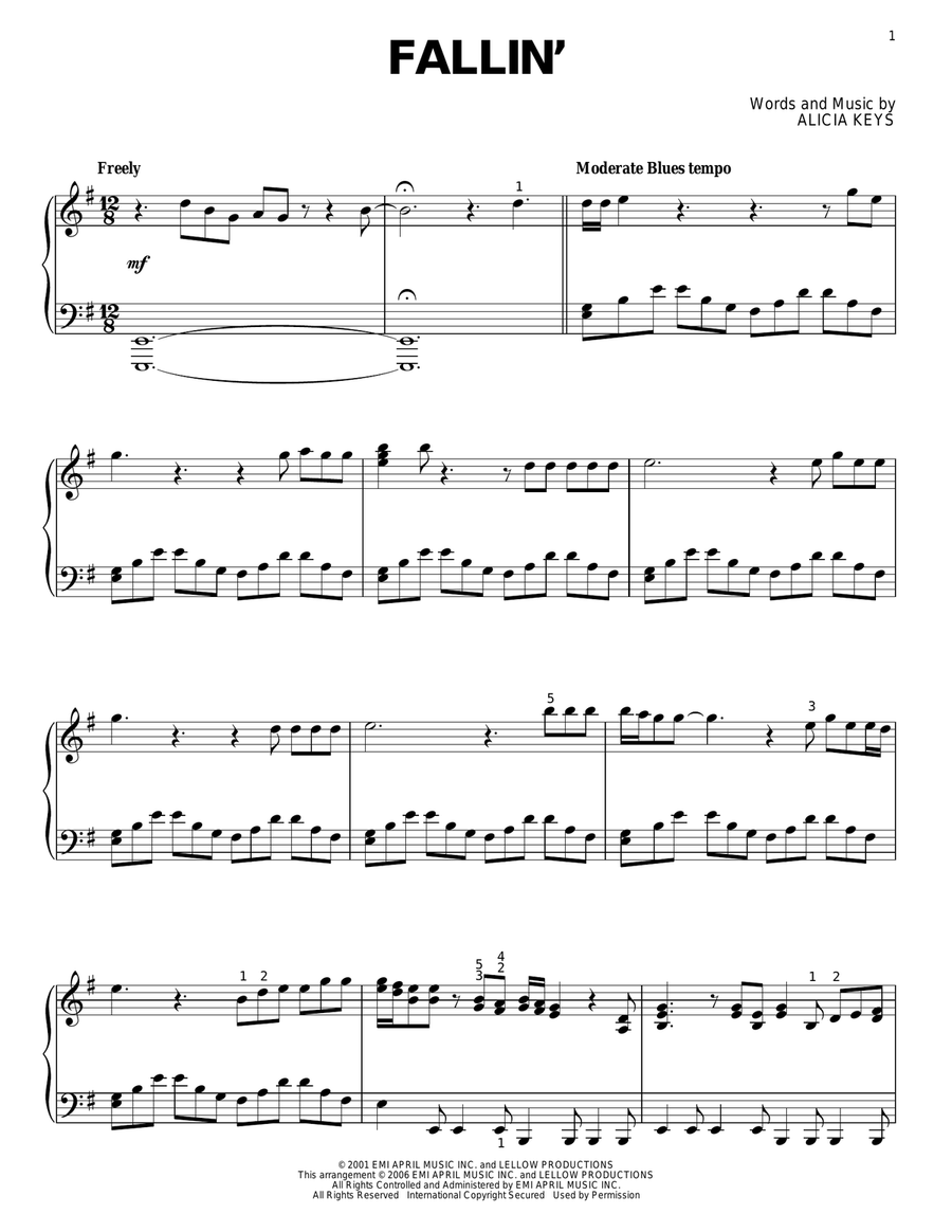 Fallin' Piano Solo scores gallery preview page 1