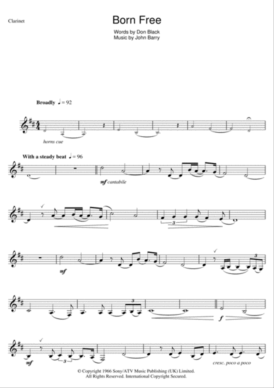 Born Free Born Free Clarinet Solo scores gallery preview page 1