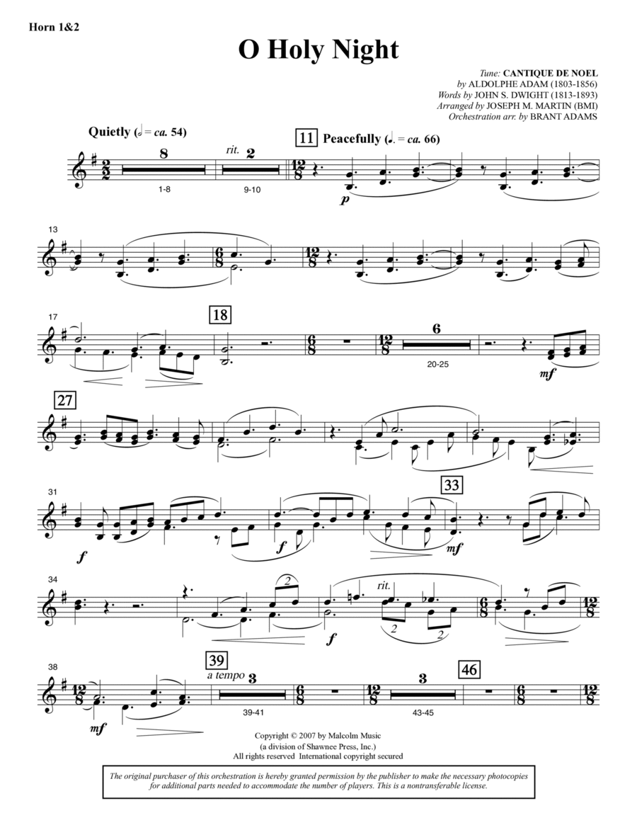 O Holy Night (from Carols For Choir And Congregation) - F Horn 1,2 Choir scores gallery preview page 1
