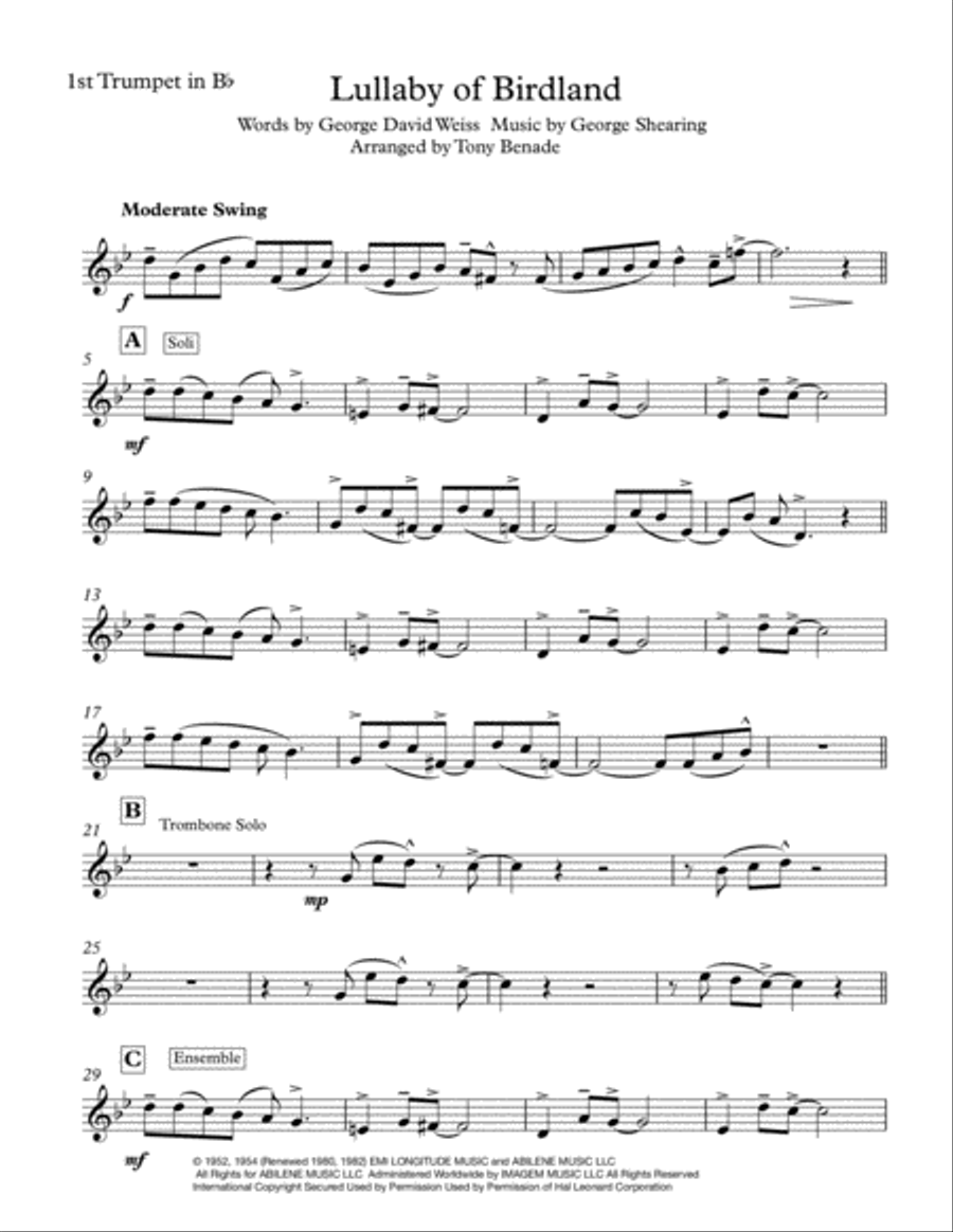 Lullaby Of Birdland Brass Ensemble scores gallery preview page 1