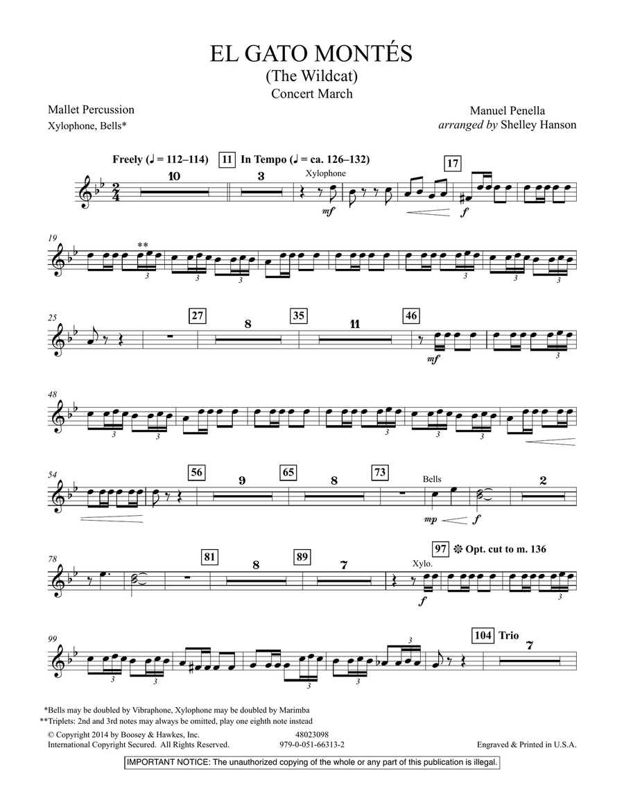 El Gato Montés (The Wild Cat) - Mallet Percussion Concert Band scores gallery preview page 1