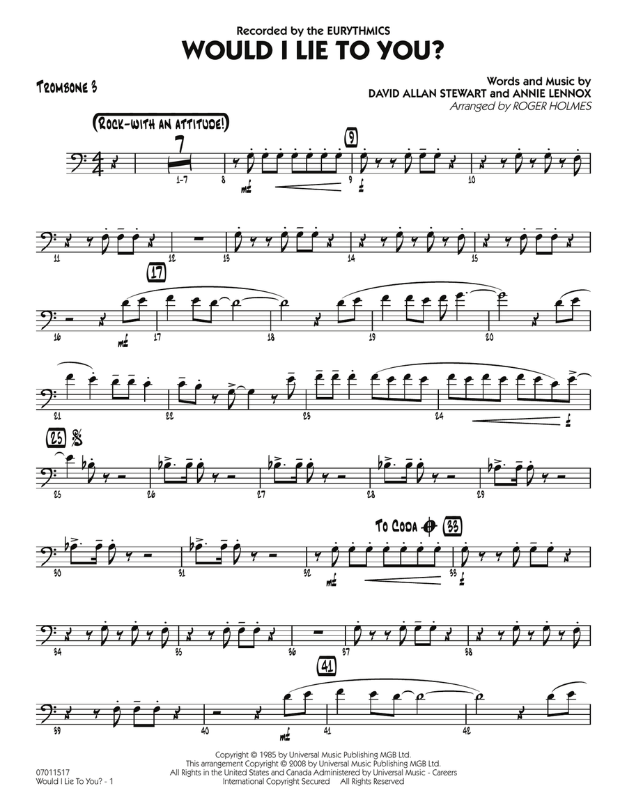 Would I Lie to You? - Trombone 3 Jazz Ensemble scores gallery preview page 1