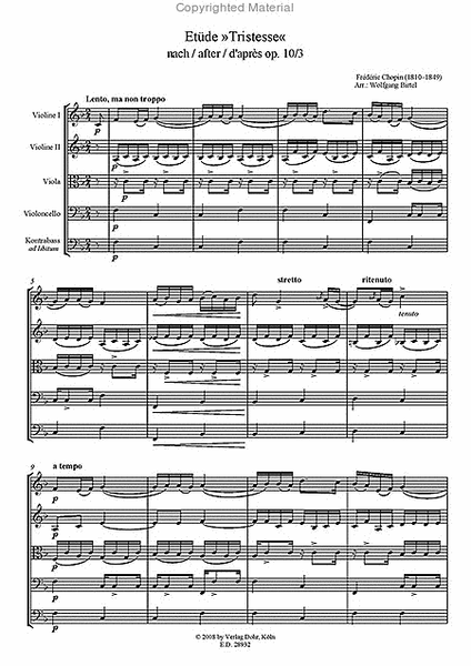 Etüde "Tristesse" -nach op. 10 Nr. 3- (für Streichquartett)