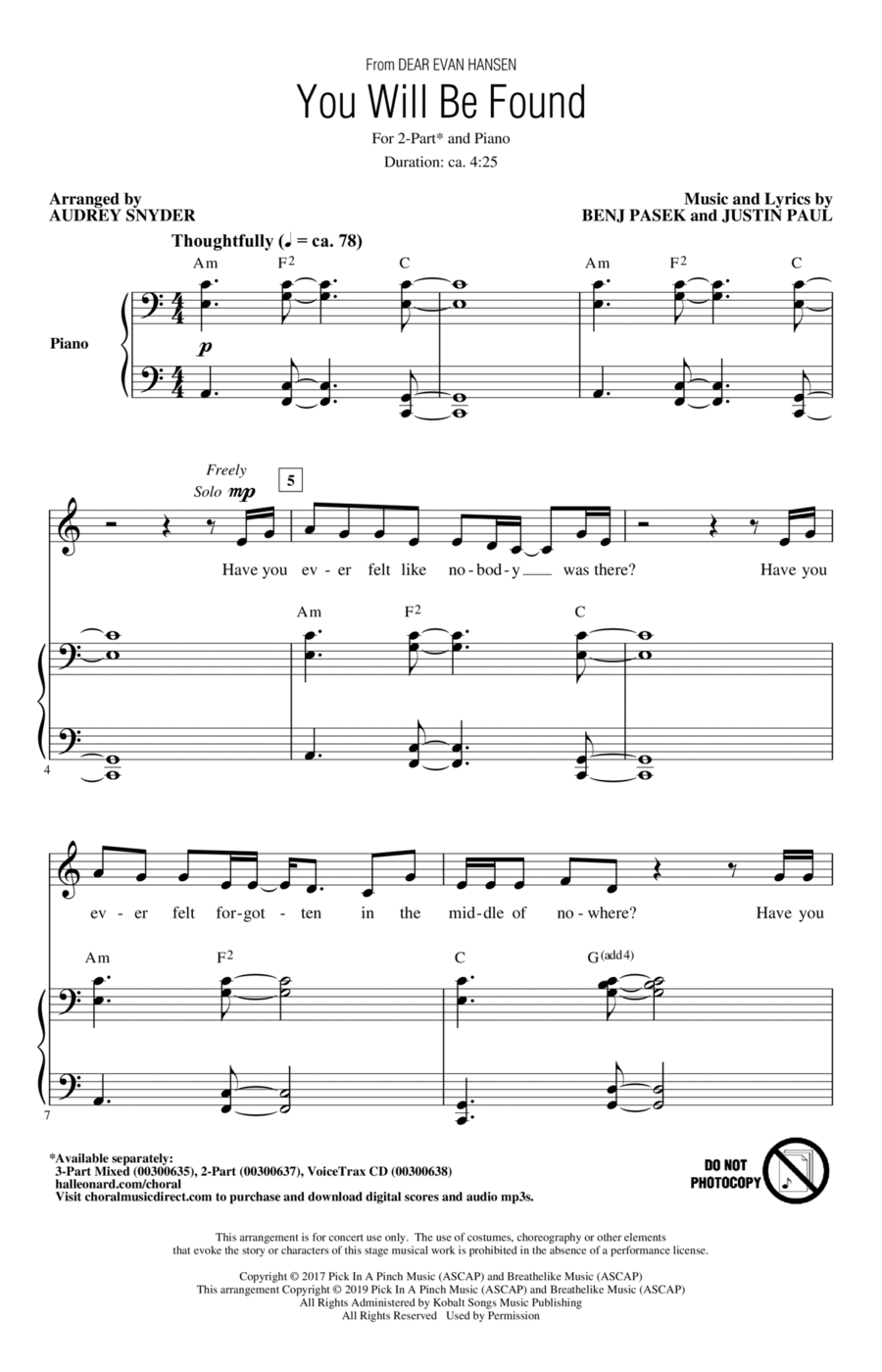 You Will Be Found (from Dear Evan Hansen) (arr. Audrey Snyder) 2-Part scores gallery preview page 1