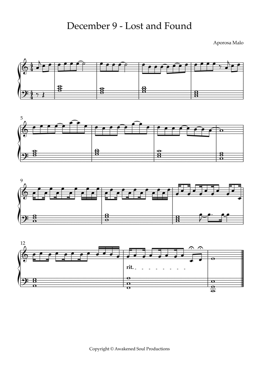 December 9 - Lost and Found Piano Solo scores gallery preview page 1