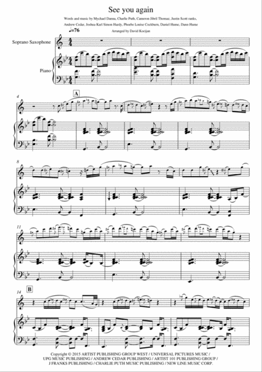See You Again Soprano Saxophone scores gallery preview page 2