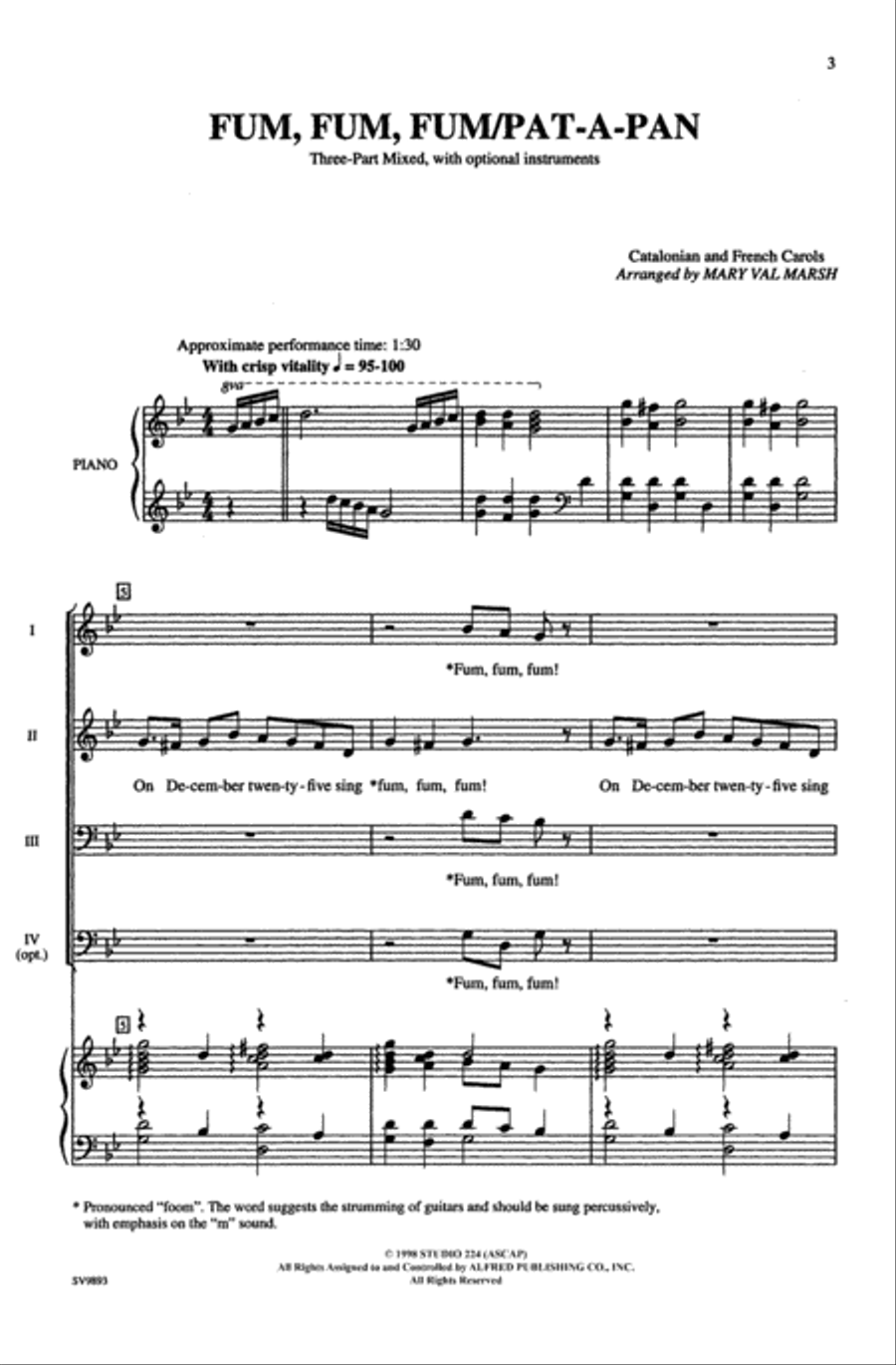 Fum, Fum, Fum / Pat-A-Pan Choir scores gallery preview page 1