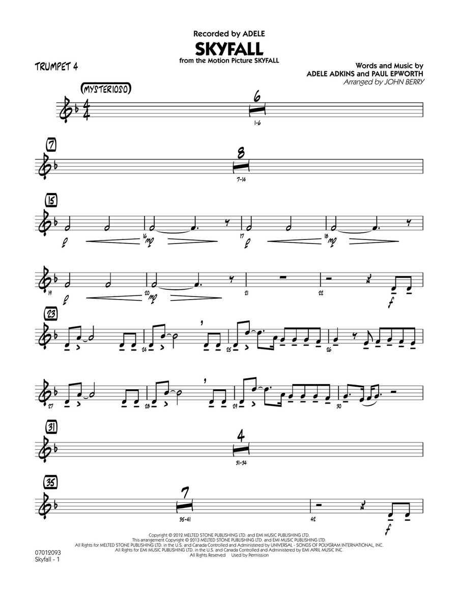 Skyfall - Trumpet 4 Jazz Ensemble scores gallery preview page 1