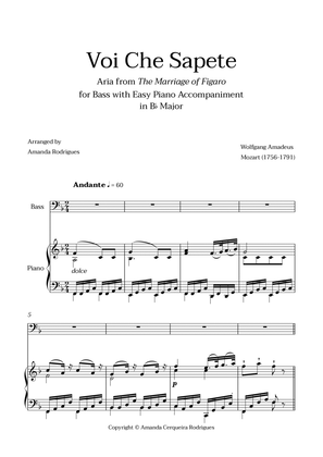 Voi Che Sapete from "The Marriage of Figaro" - Easy Bass and Piano Aria Duet in Bb Major