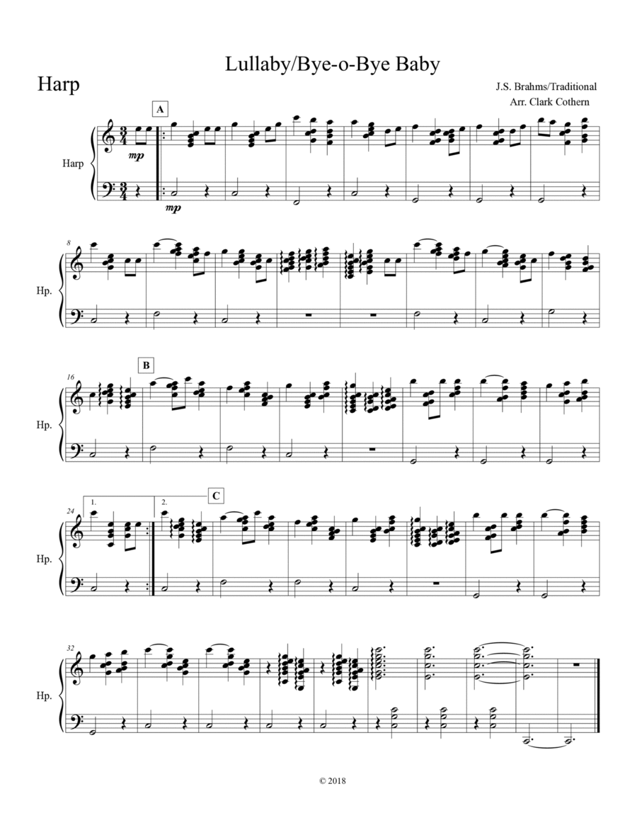Lullaby - Bye-o-Bye Baby (Harp) Harp scores gallery preview page 1