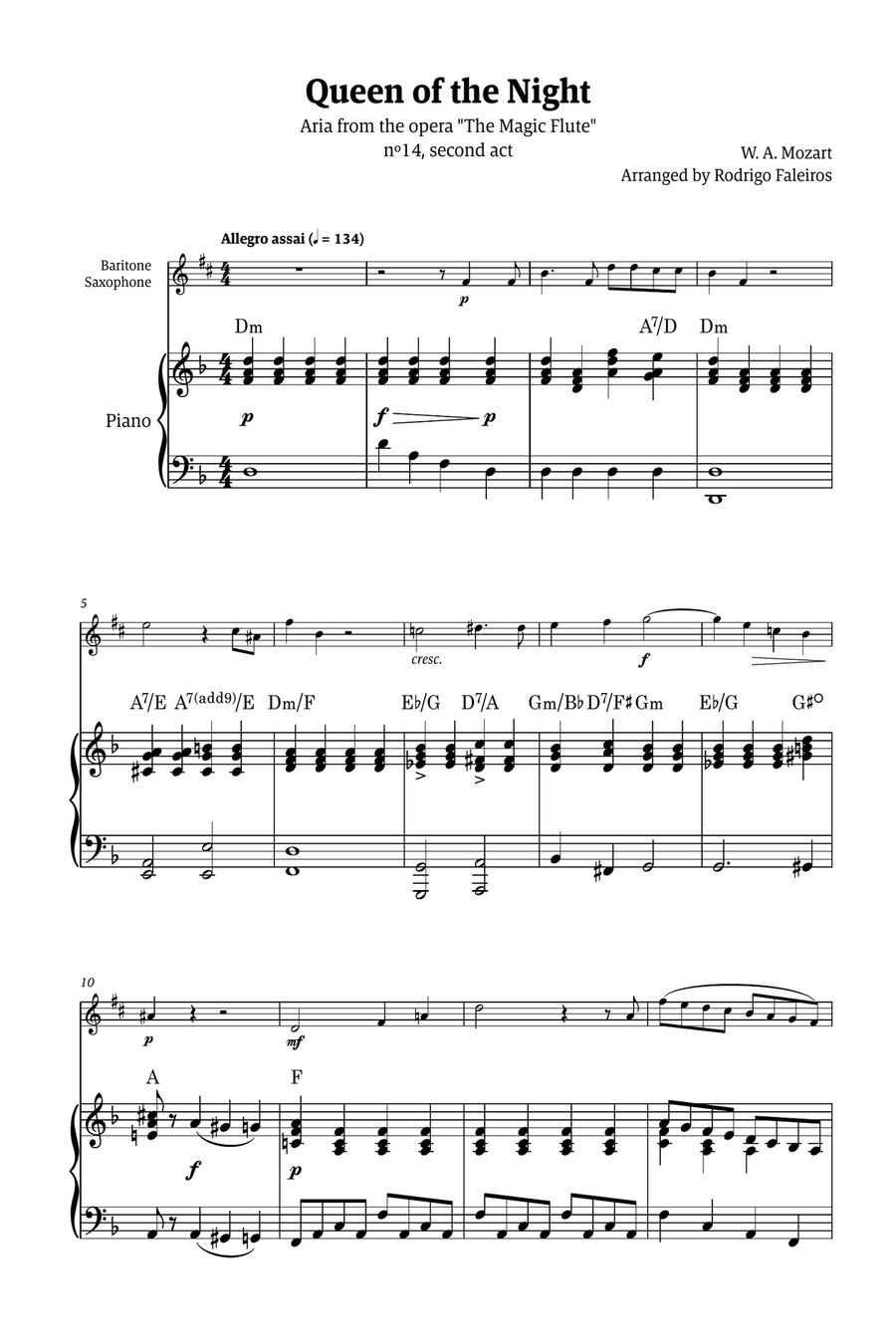 Queen of the Night - for solo baritone saxophone (with piano and chords) Chamber Music scores gallery preview page 1