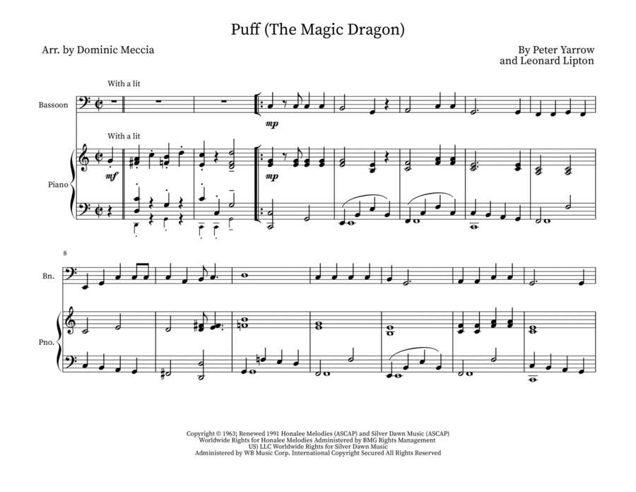 Puff The Magic Dragon Bassoon scores gallery preview page 1