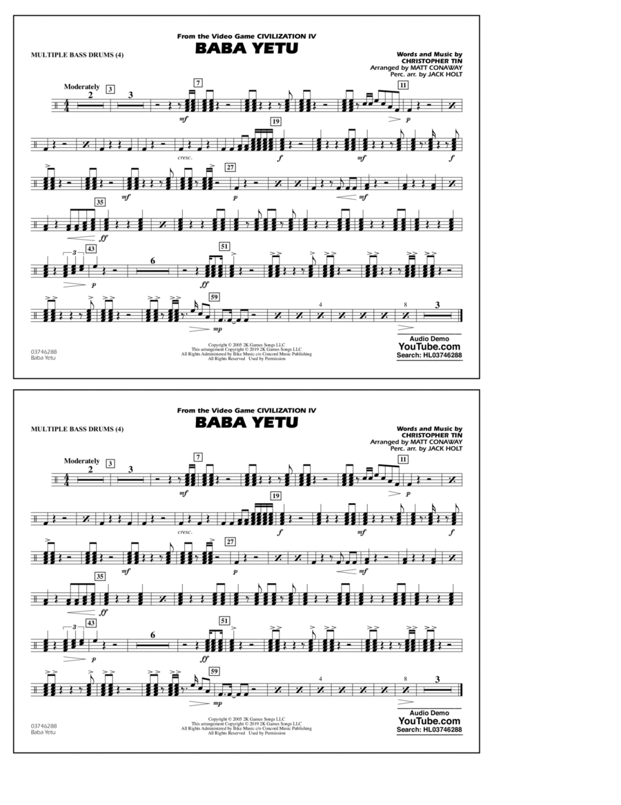 Baba Yetu (from Civilization IV) (arr. Matt Conaway) - Multiple Bass Drums