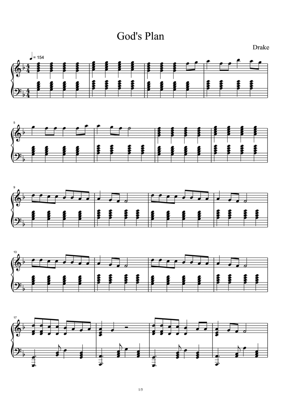 God's Plan Piano Solo scores gallery preview page 1