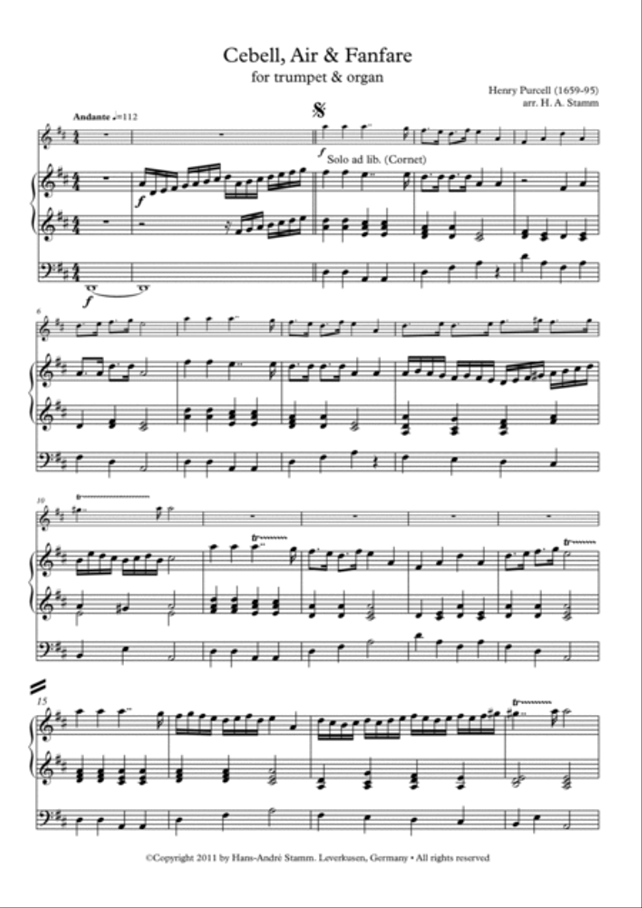 H. Purcell - Trumpet Tune (Cebell, Air and Fanfare) for 1-2 trumpets, timp. ad lib. and organ Trumpet Duet scores gallery preview page 3