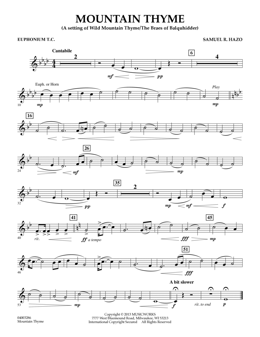 Mountain Thyme - Euphonium in Treble Clef Concert Band scores gallery preview page 1