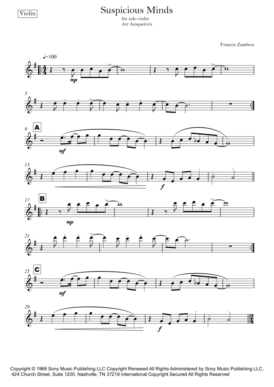 Suspicious Minds Violin Solo scores gallery preview page 1