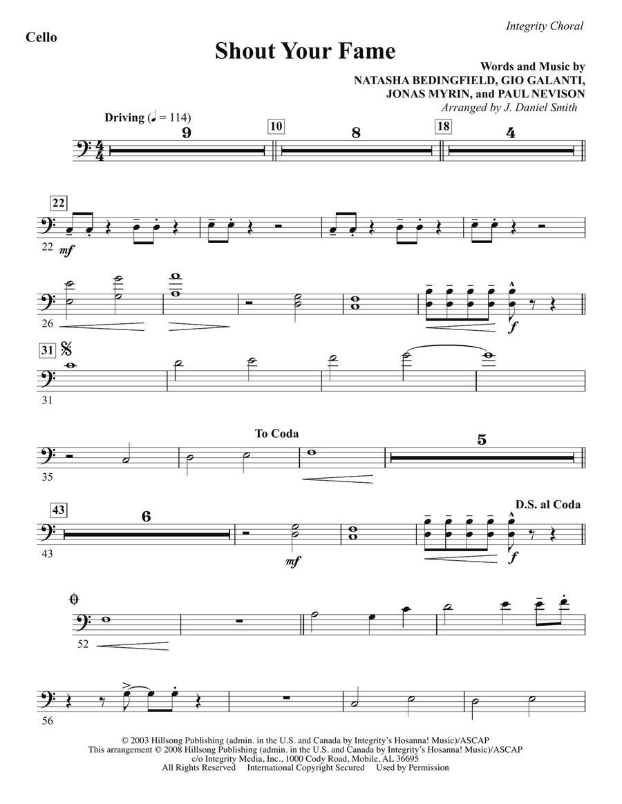 Shout Your Fame - Cello