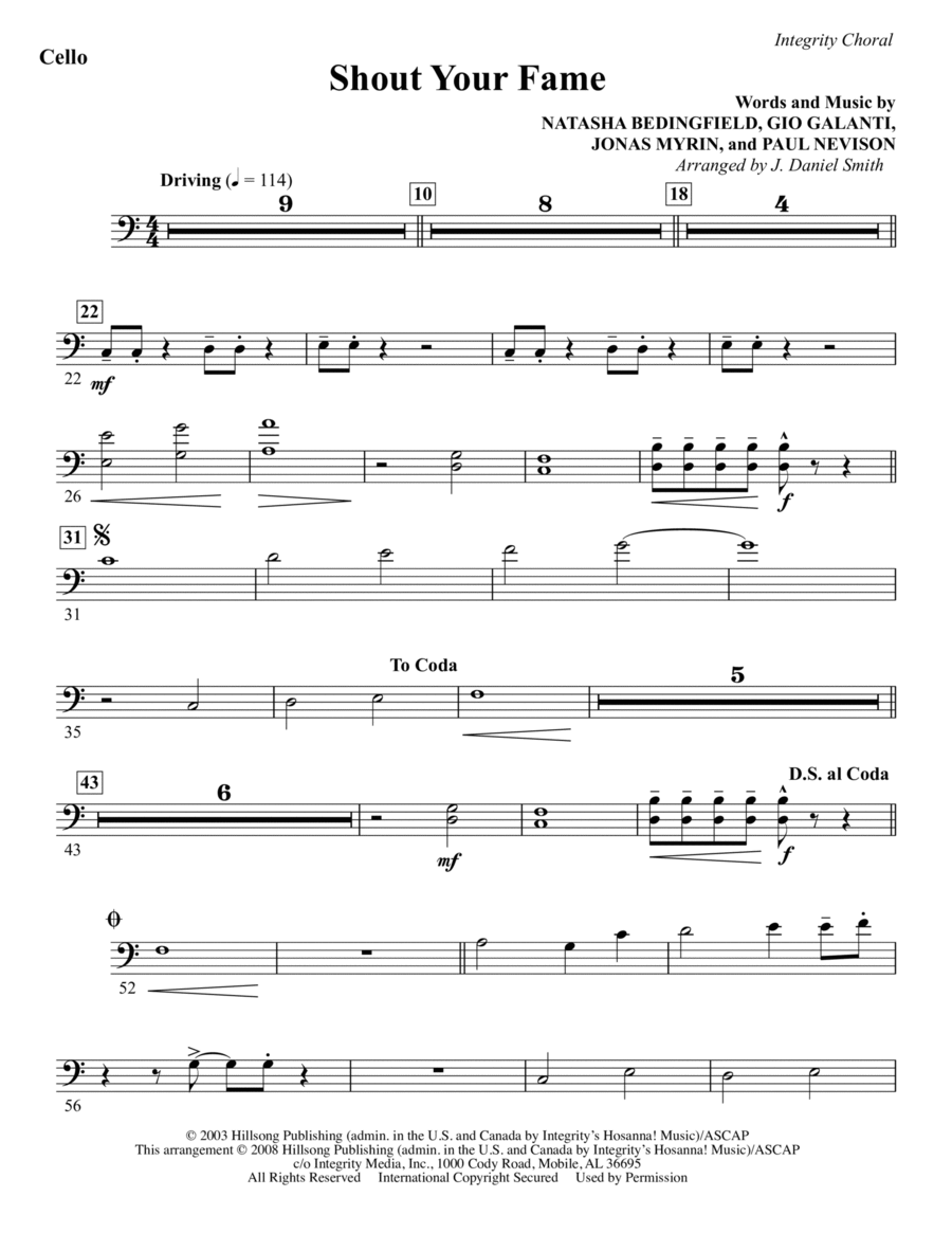 Shout Your Fame - Cello Shout Your Fame - Cello Choir scores gallery preview page 1