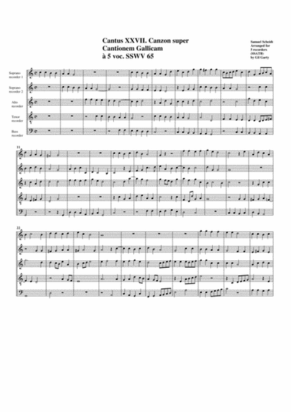 Canzon super Cantionem gallicam SSWV 65 (arrangement for 5 recorders)