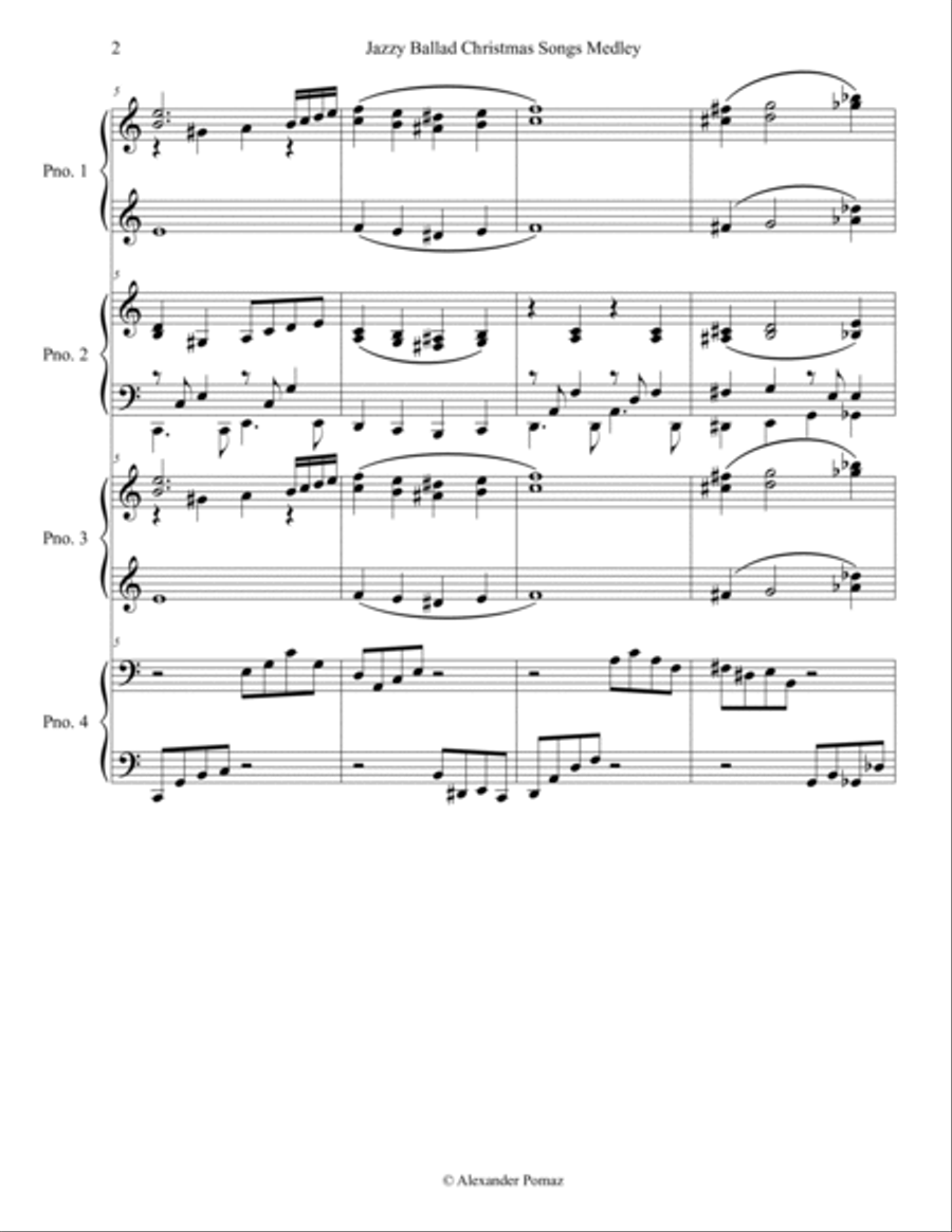Jazzy Ballad Christmas Songs Medley - Alexander Pomaz - 8 Hands 2 Pianos Piano Duet scores gallery preview page 2