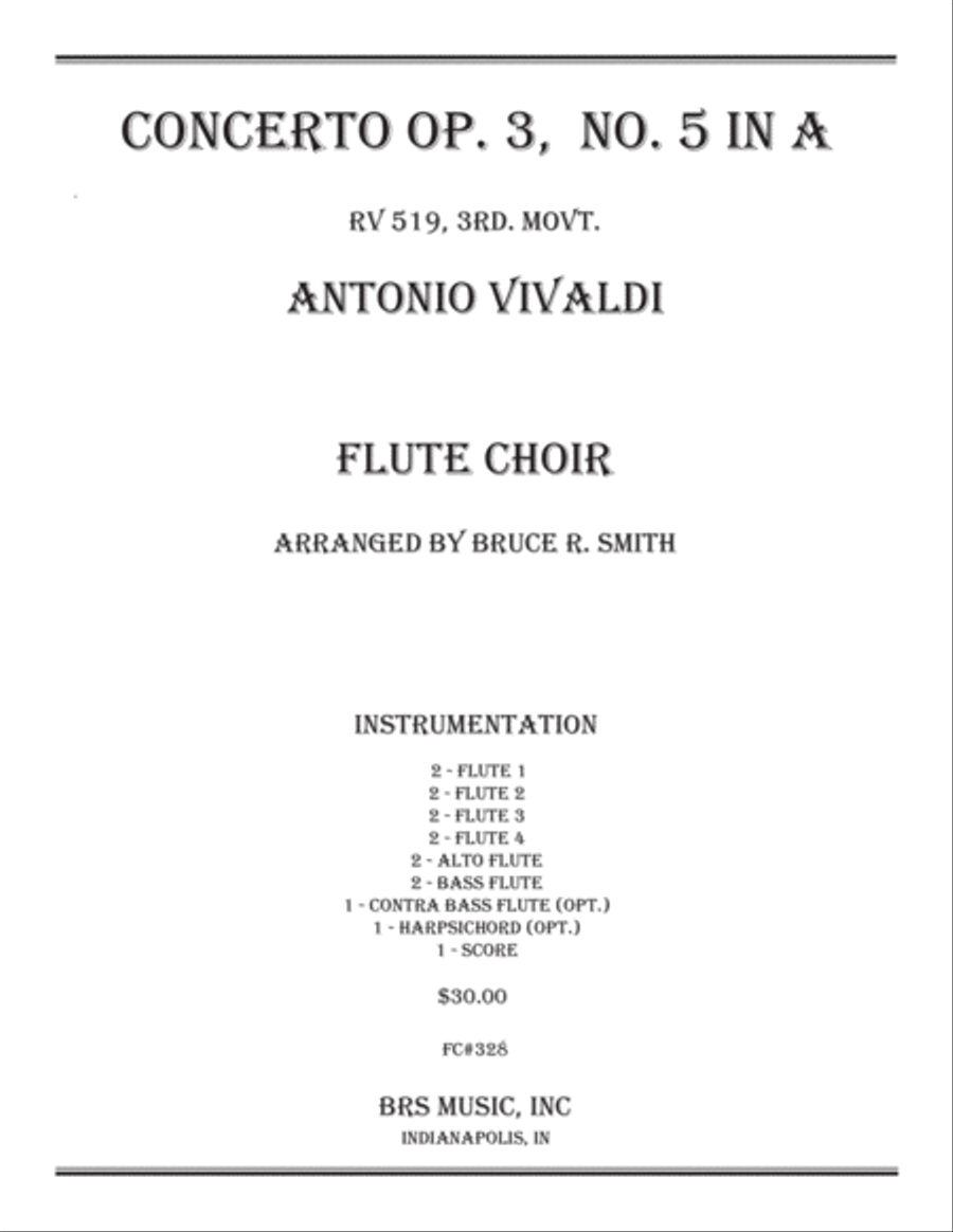Concerto Op. 3, No. 5 in A Flute Choir scores gallery preview page 1