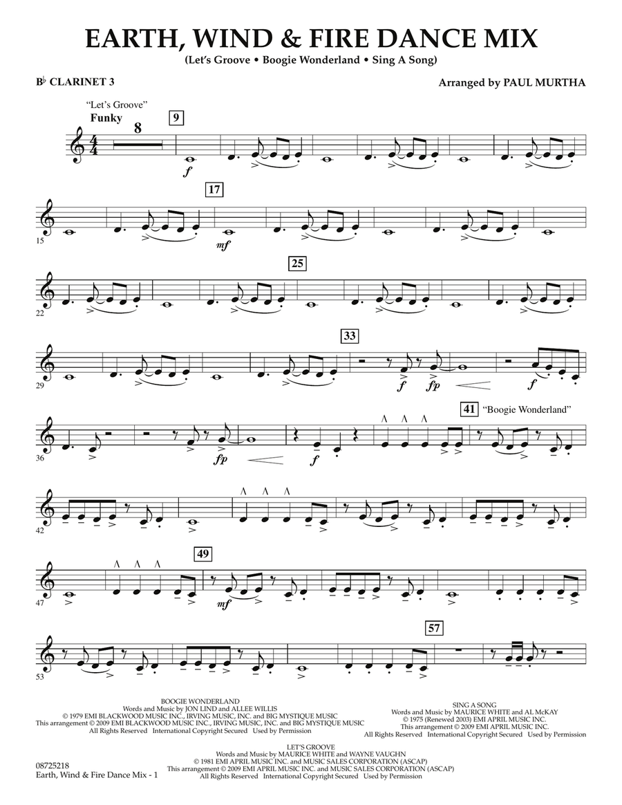 Earth, Wind & Fire Dance Mix - Bb Clarinet 3 Concert Band scores gallery preview page 1
