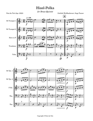 Hiasl-Polka - Gottlieb Weißbacher arr. Sepp Tanzer (Brass Quintet & Percussion)